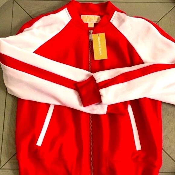 - MICHAEL KORS NWT ZIP UP JACKET COAT RED AND WHITE SIZE SMALL - Picture 4 of 15